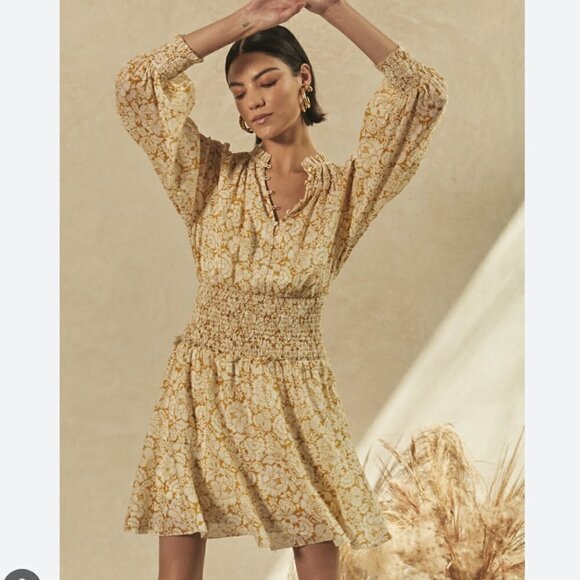 Christy Lynn | NWT Susie Dress Sunflower Popover Mini Dress Smocked Boho Size M - Picture 2 of 14
